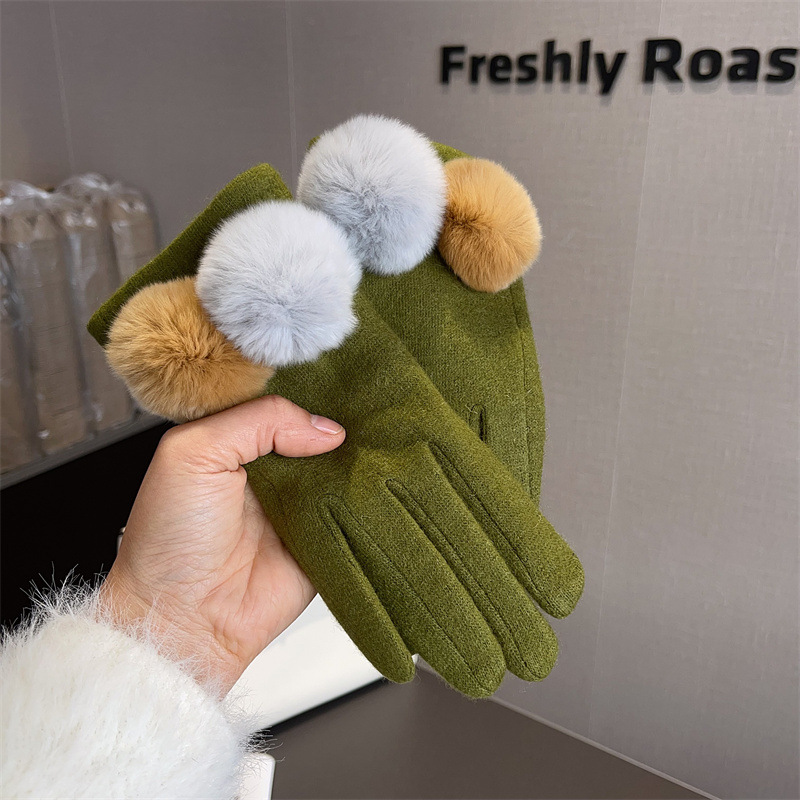 Wool Glove Lined - Eldiven Kadın Yün Ekose Tilki Kürk
