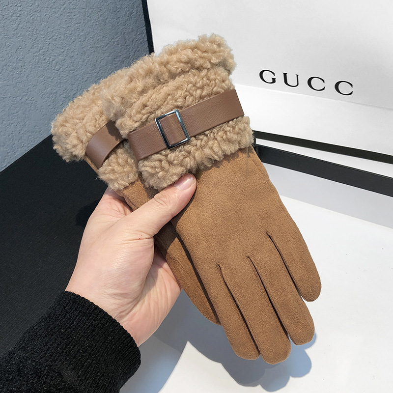 Wool Glove Lined - Kadın Kış Eldiven Kalınlaşmış Sıcak Polar
