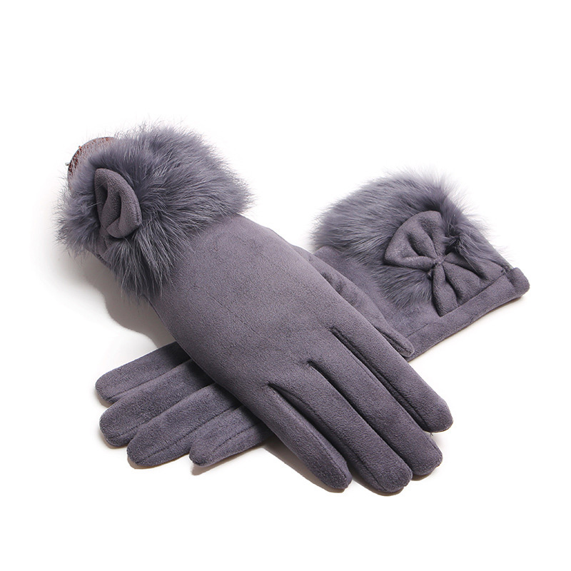 Leather Driving Glove - Kış kadın süet deri yay peluş