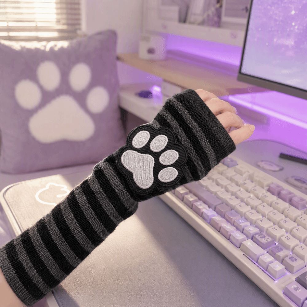 Sevimli Kedi Pençesi Çizgili D - Fingerless Glove Knit incelemesi ve fiyatı